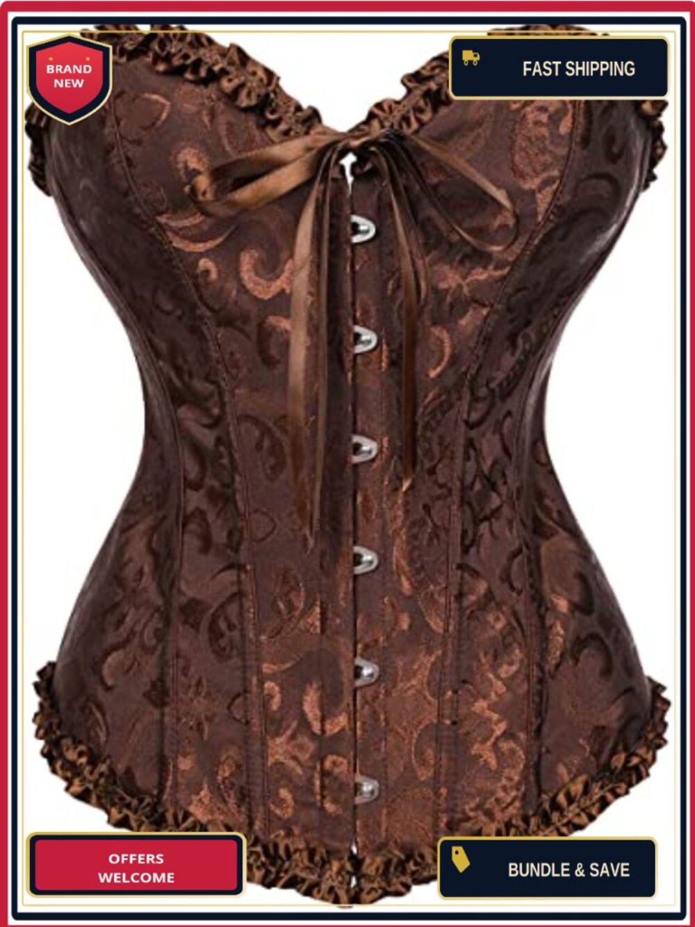 Women's Corset Top Lace Up Bustier Overbust Strapless Renaissance
